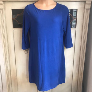 EUC Garnet Hill Dress ROYAL BLUE 3/4 sleeve Soft Cotton Blend | Size Lg
